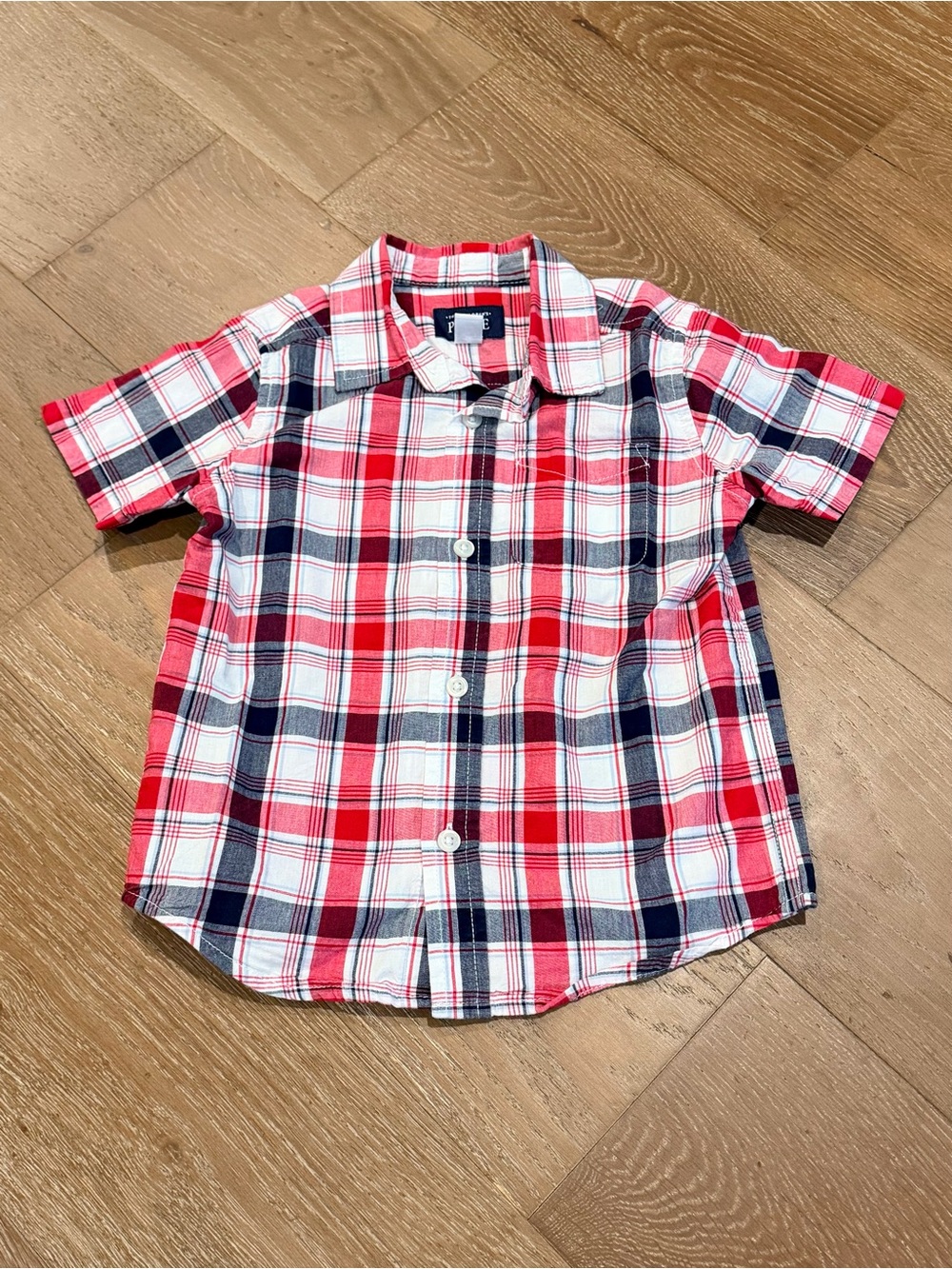 The Children’s Place Toddler Boy Short-Sleeve Red Plaid Button-Up Size 3T